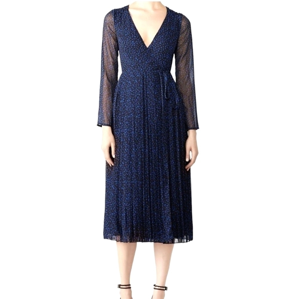 Fame And Partners Blue Polka Dot Wrap Midi Dress